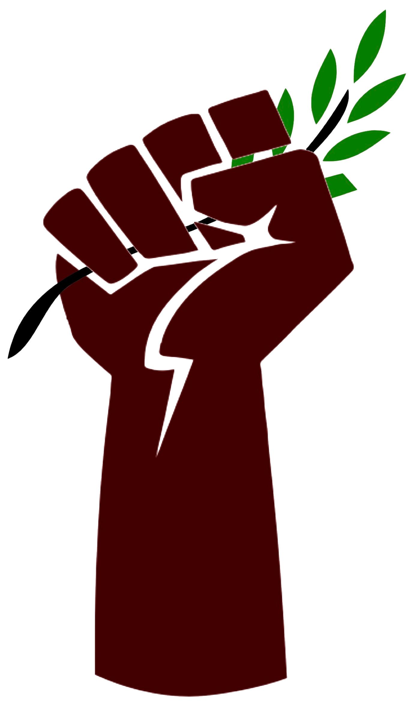 An image of a fist clutching an olive branch, together symbolizing the perpetual struggle for justice and the universal human desire for peace.